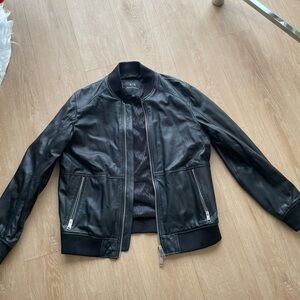 Armani Exchange Genuine Black Leather Bomber Jacket